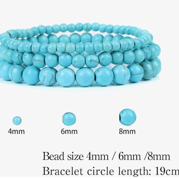 3 Pc Multi-Size Blue Turquoise Bracelet Set - Picture 1 of 4